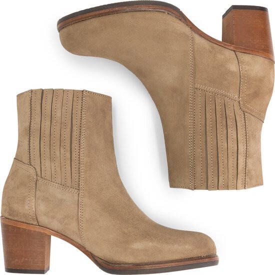 Mysa Pentas Suede Dames Leren Enkellaarzen Nette Chelsea boots op hak Taupe Suede Leer