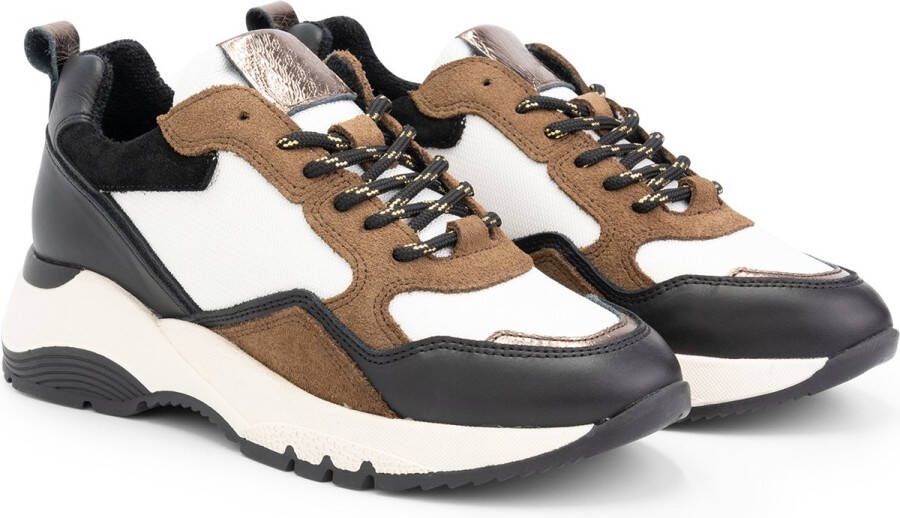 Mysa Rodanthe Leren damessneakers Wit Bruin