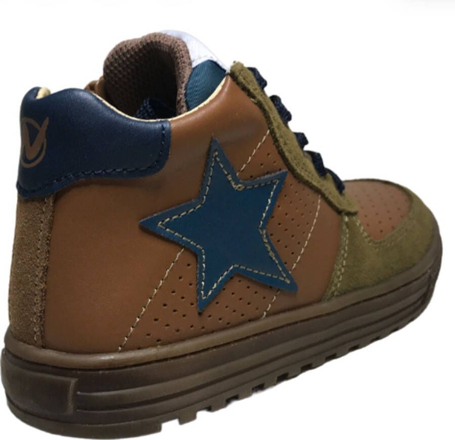 Naturino Hess High veter rits petrol ster lederen hoge sneakers Cognac kaki