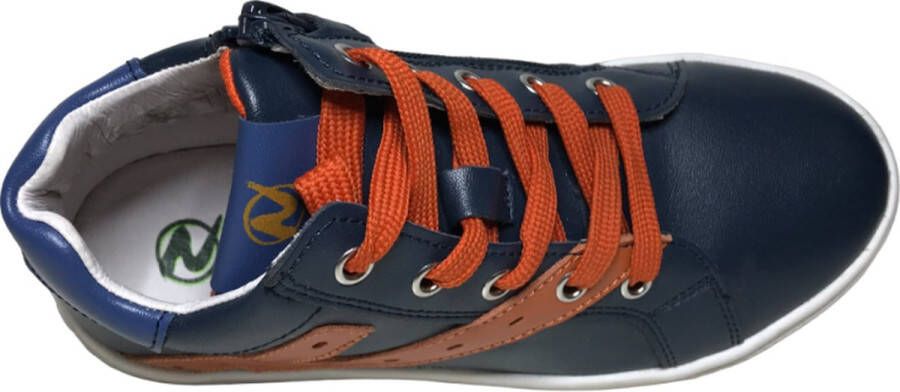 Naturino -Snip High veter rits hoge lederen sneakers navy orange