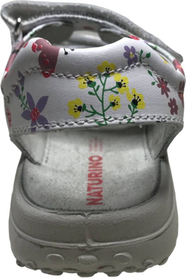 Naturino velcro bloemen print lederen sandalen Dock wit