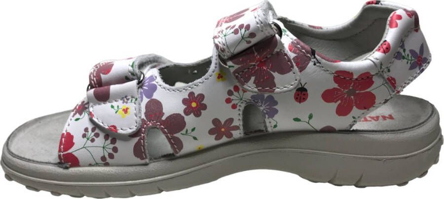 Naturino velcro bloemen print lederen sandalen Dock wit