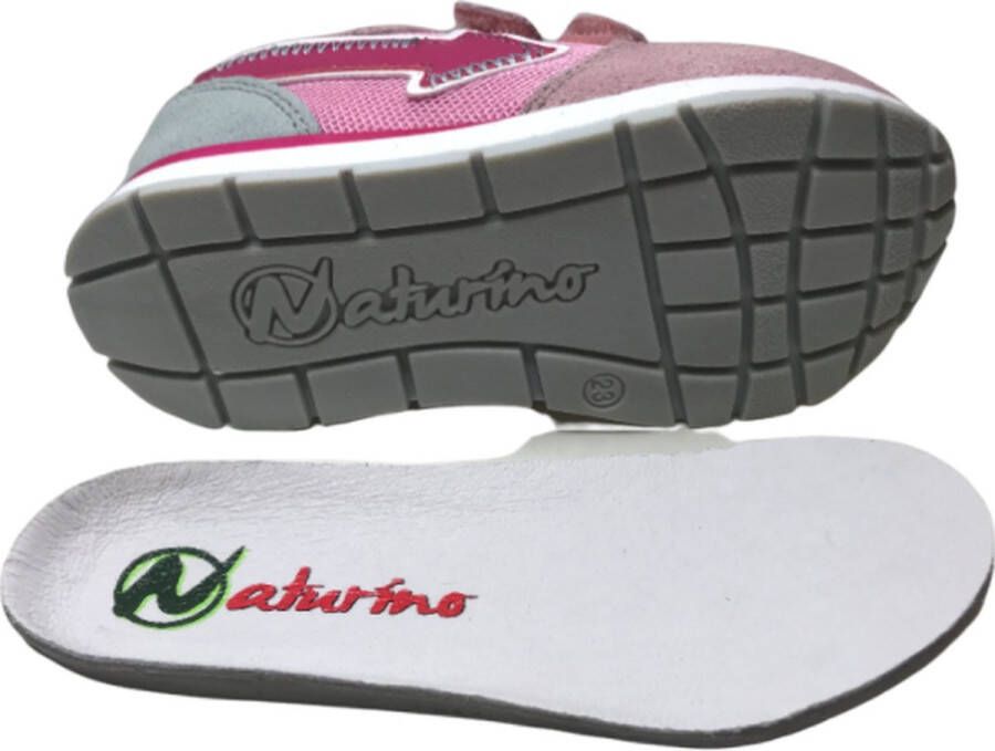 Naturino velcro's fuxia pijl lederen sportieve sneakers Crunch Roze grijs
