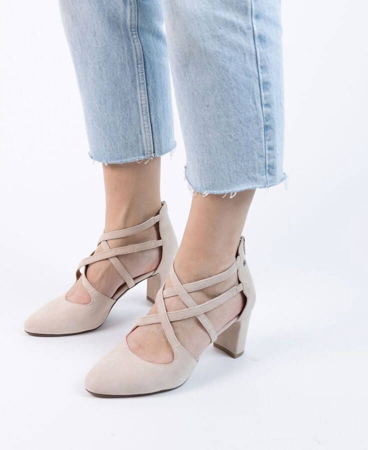 No Stress Dames Beige suède pumps met bandjes - Foto 5