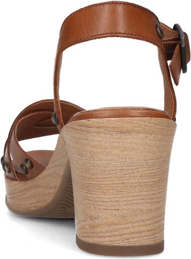 No Stress Dames Cognac leren sandalen met blokhak