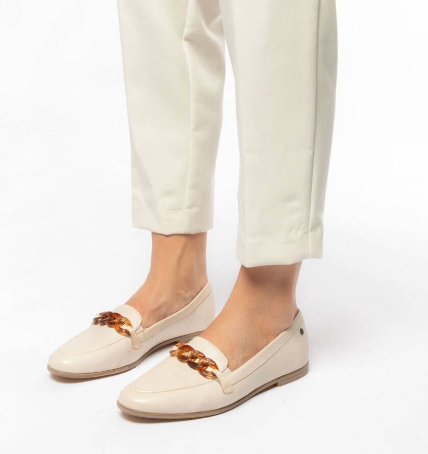 No Stress Dames Off white leren loafers met chain