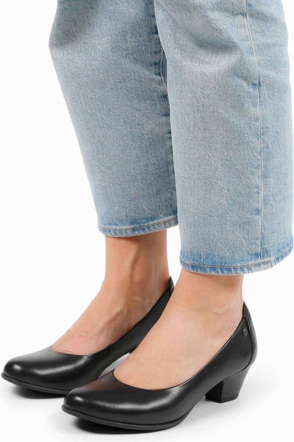 No Stress Dames Zwarte leren pumps met lage hak