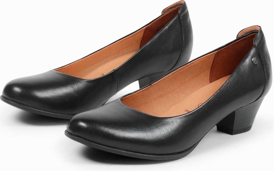 No Stress Dames Zwarte leren pumps met lage hak