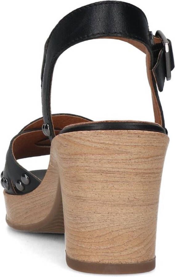No Stress Dames Zwarte leren sandalen met blokhak
