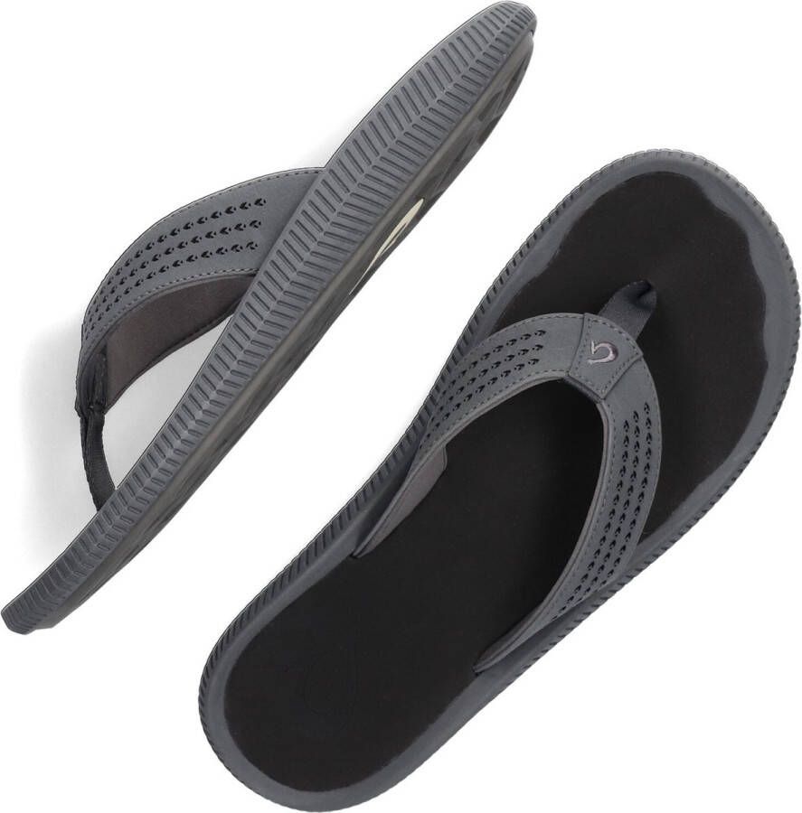 Olukai Ulele Heren leren slippers Dark Shadow Black
