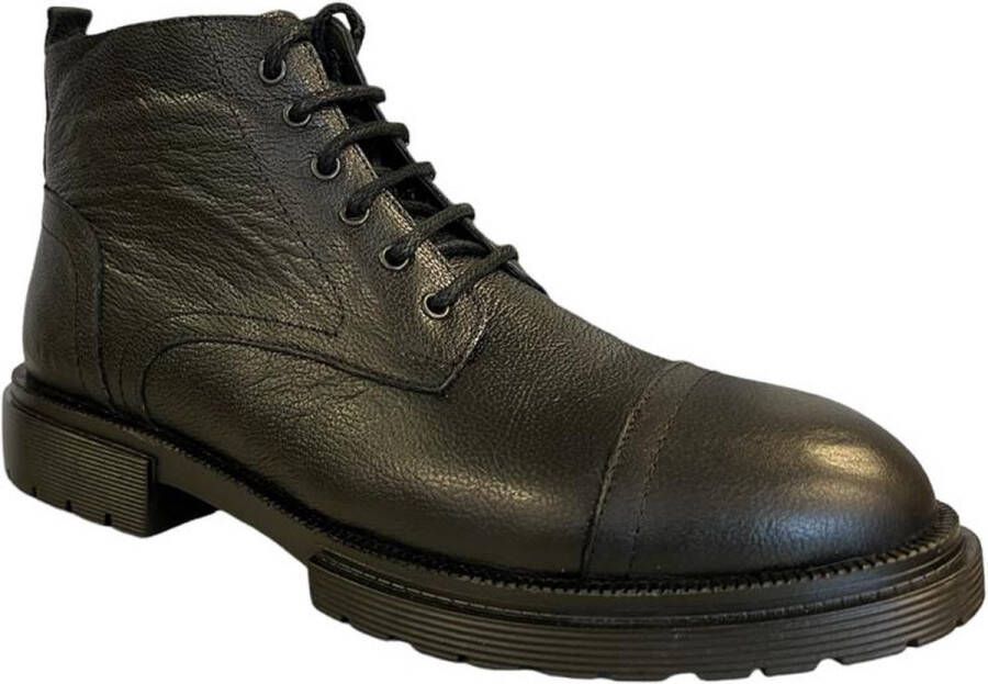 Online Express Nette Veterschoenen- Enkellaars- Heren laarzen- Mannen Stoere Bikerboots 1043- Leather- Zwart - Foto 6