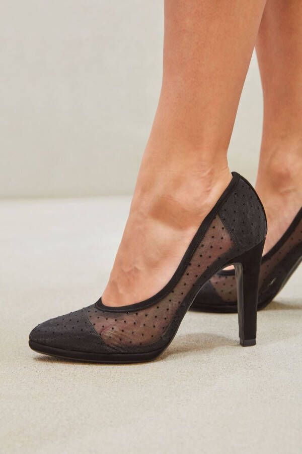 Peter Kaiser Pumps Stiletto Dames Damesschoenen Canvas Blokhak hoogte Caileen Zwart