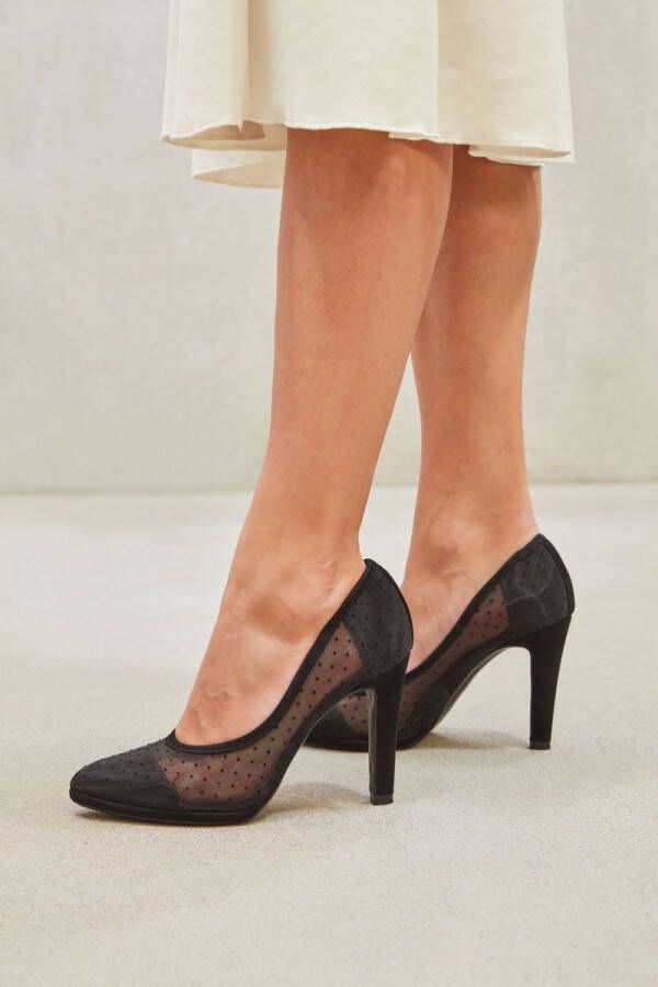 Peter Kaiser Pumps Stiletto Dames Damesschoenen Canvas Blokhak hoogte Caileen Zwart
