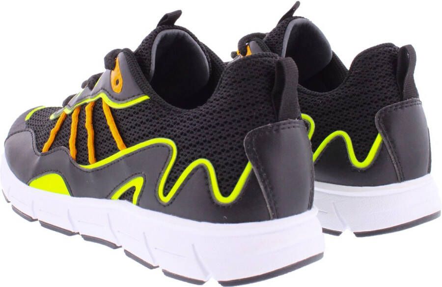 Piedro Sport Jack Sneakers Zwart Geel Oranje Vetersluiting Valt kleiner: bestel een maat groter