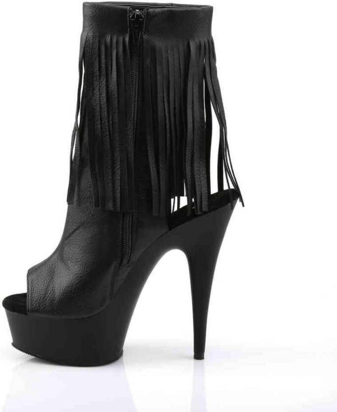 pleaser DELIGHT-1019 6 Heel 1 3 4 PF Open Toe Heel Fringe Bootie Side Zip