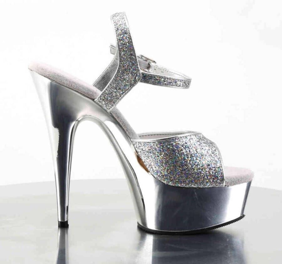 pleaser DELIGHT-609G 6 Heel 1 3 4 Silver Chrome PF Ankle Strap Sandal