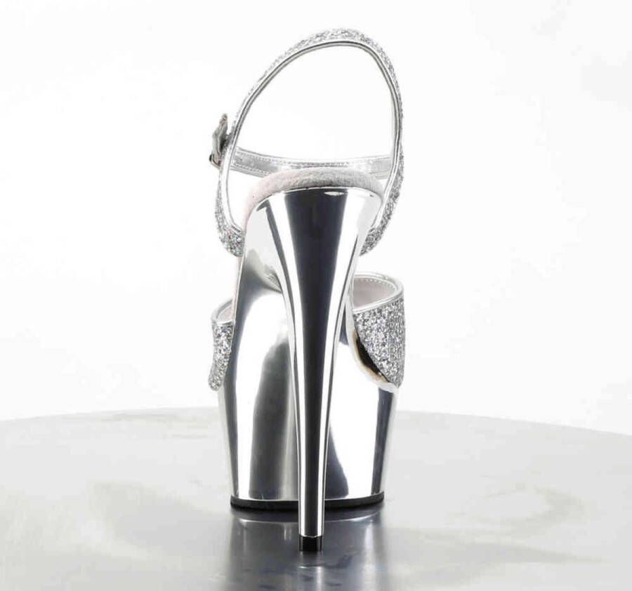 pleaser DELIGHT-609G 6 Heel 1 3 4 Silver Chrome PF Ankle Strap Sandal