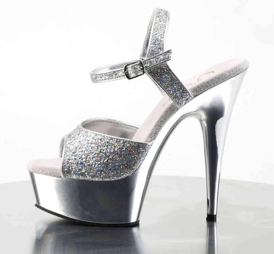 pleaser DELIGHT-609G 6 Heel 1 3 4 Silver Chrome PF Ankle Strap Sandal