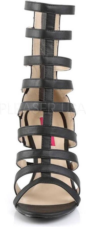 Pleaser Pink Label Dream-438 sandaal enkellaars met bandjes en hak mat zwart