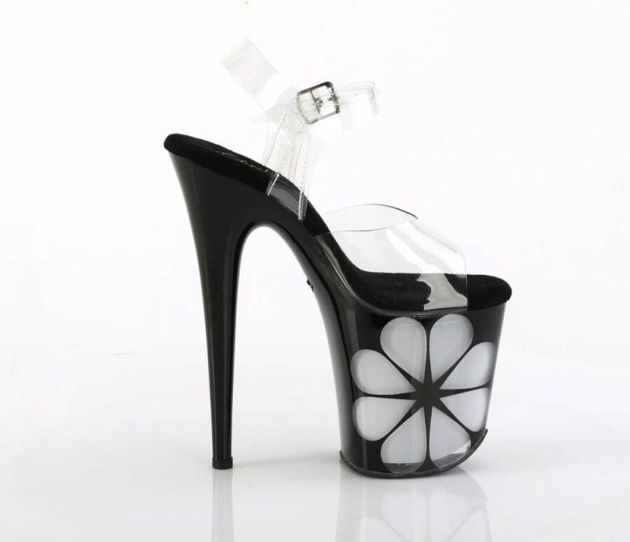 pleaser Sandaal met enkelband Paaldans schoenen FLAMINGO-808NLHS Zwart Transparant