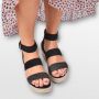 PS Poelman NABIA Dames Faux PU Imitatie Suède Leren Sandalen met Espadrille Sleehak Zool en Luipaard Dieren Print Zwart - Thumbnail 4