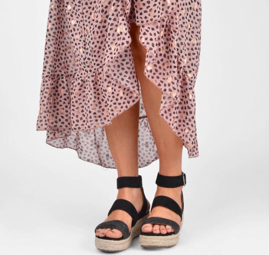 POSH by Poelman LONA Dames Sandalen Espadrilles Zwart met dierenprint