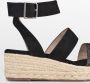 PS Poelman NABIA Dames Faux PU Imitatie Suède Leren Sandalen met Espadrille Sleehak Zool en Luipaard Dieren Print Zwart - Thumbnail 7