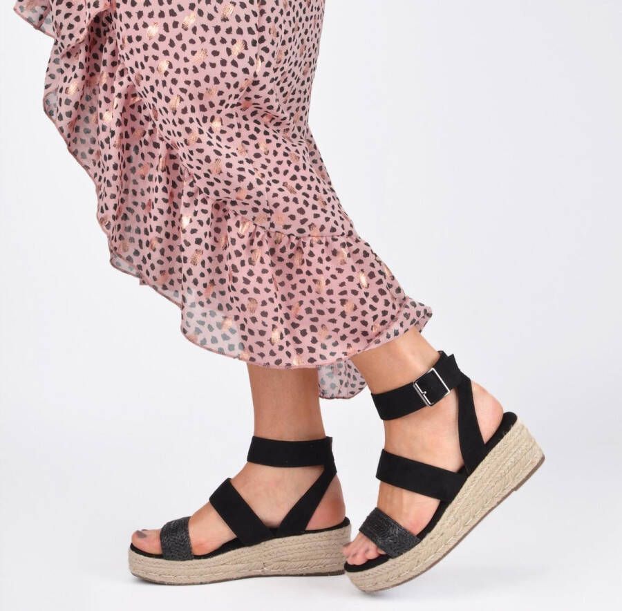 POSH by Poelman LONA Dames Sandalen Espadrilles Zwart met dierenprint