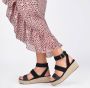 PS Poelman NABIA Dames Faux PU Imitatie Suède Leren Sandalen met Espadrille Sleehak Zool en Luipaard Dieren Print Zwart - Thumbnail 8