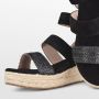 PS Poelman NABIA Dames Faux PU Imitatie Suède Leren Sandalen met Espadrille Sleehak Zool en Luipaard Dieren Print Zwart - Thumbnail 9