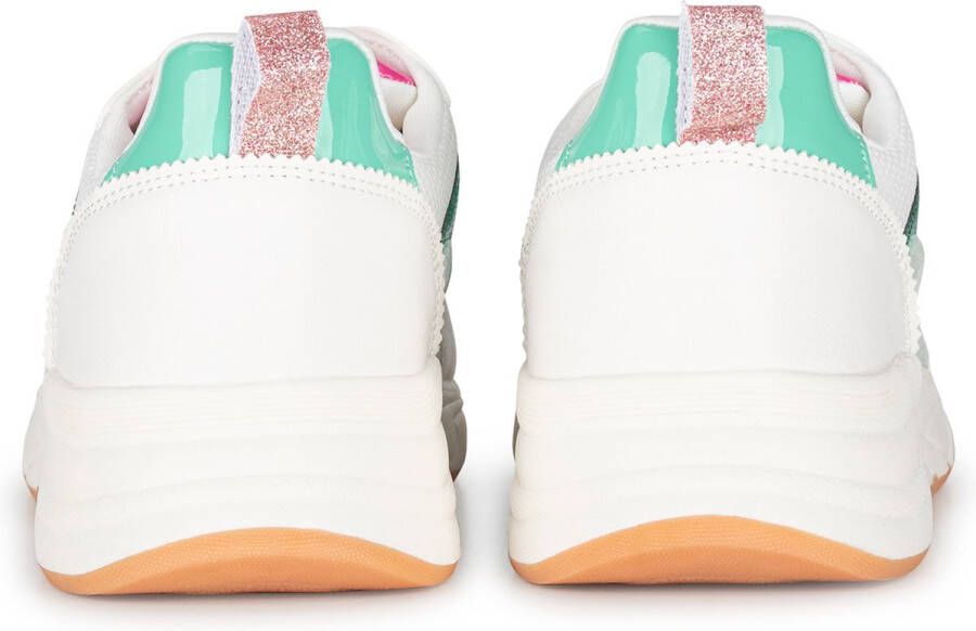 POSH by Poelman RIVER Dames Sneakers Wit met groene combinatie