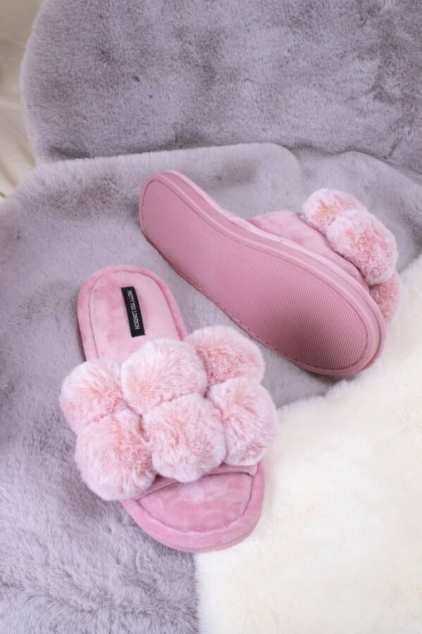 Pretty You Londen Dolly Pompompantoffels in roze
