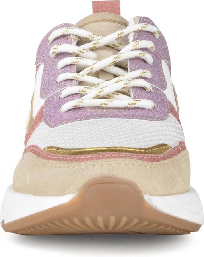 PS Poelman Carocel Dames Suède Leren Mix Runner Sneakers Beige Wit Glitter Lila Rose Multi - Foto 3