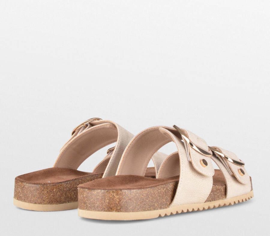 PS Poelman CURA Dames Faux PU Imitatie Leren Sandalen met Gespen Metallic Licht Beige