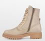 PS Poelman Dames MINK Suède Leren Nubuck Veter Laarzen met Stoere Profielzool en Gouden Details Beige Taupe - Thumbnail 3