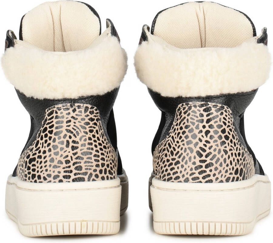 PS Poelman ESQUIMO Dames Hoge Sneakers Teddy Zwart Multi