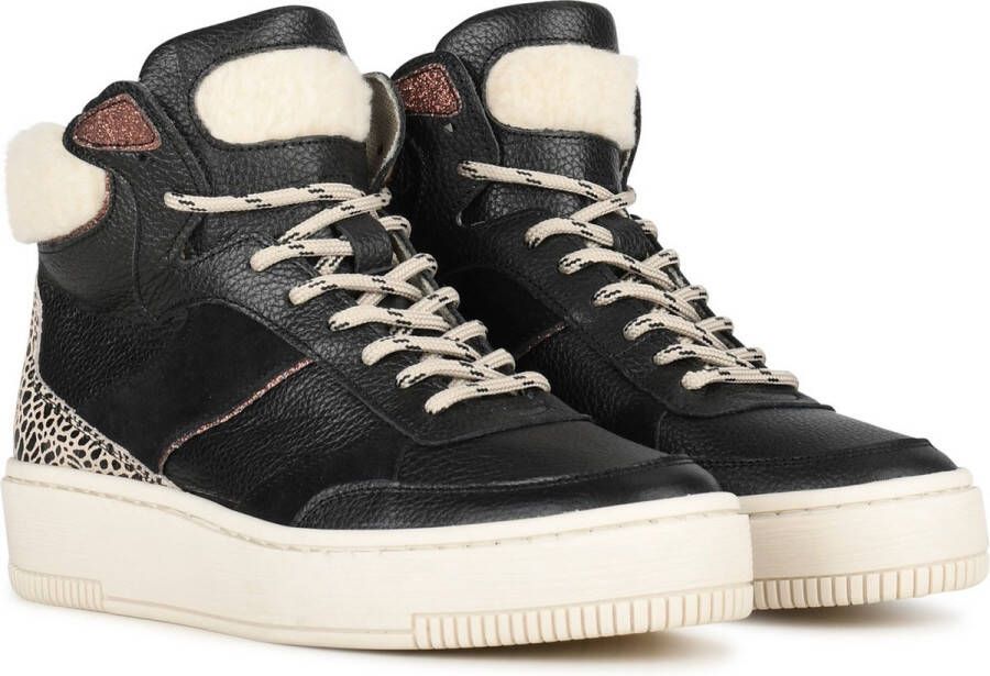 PS Poelman ESQUIMO Dames Hoge Sneakers Teddy Zwart Multi