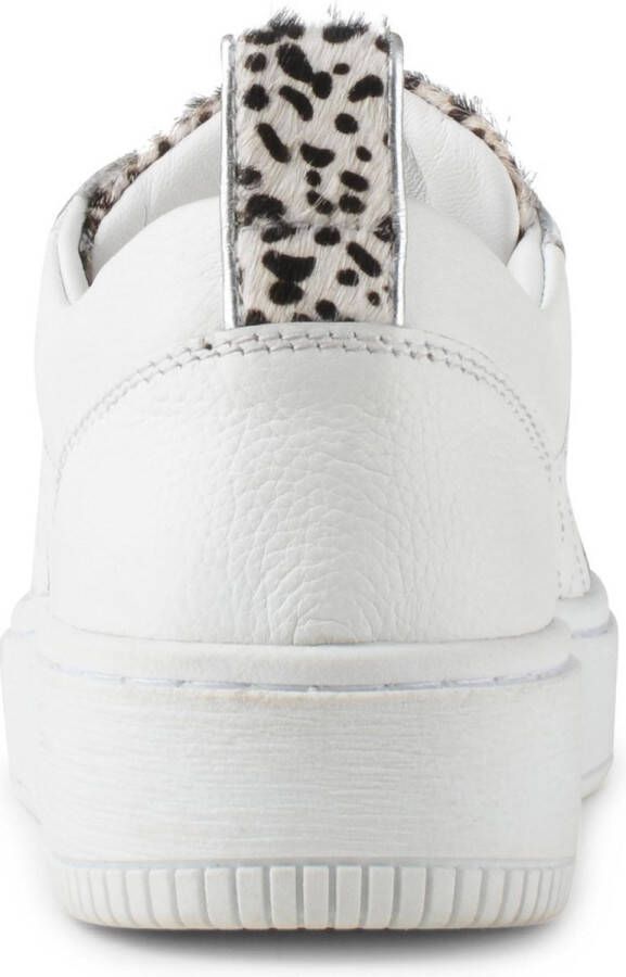 PS Poelman Esquimo Dames Quilted Leren Tennis Sneakers met Leopard Print Wit