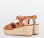 PS Poelman NANA Dames Faux PU Imitatie Suède Leren Sandalen met Espadrille Sleehak Zool en Gevlochten Bovenwerk Cognac Bruin - Thumbnail 4