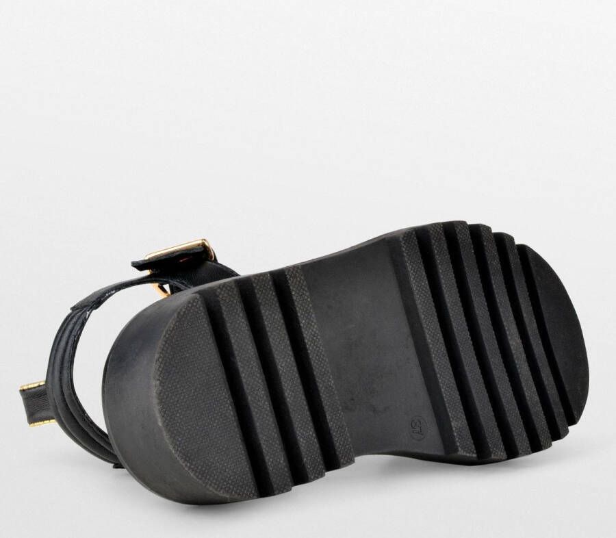 PS Poelman SATURNOS Dames Leren Chunky Plateau Sandalen met Gouden Details Zwart - Foto 2