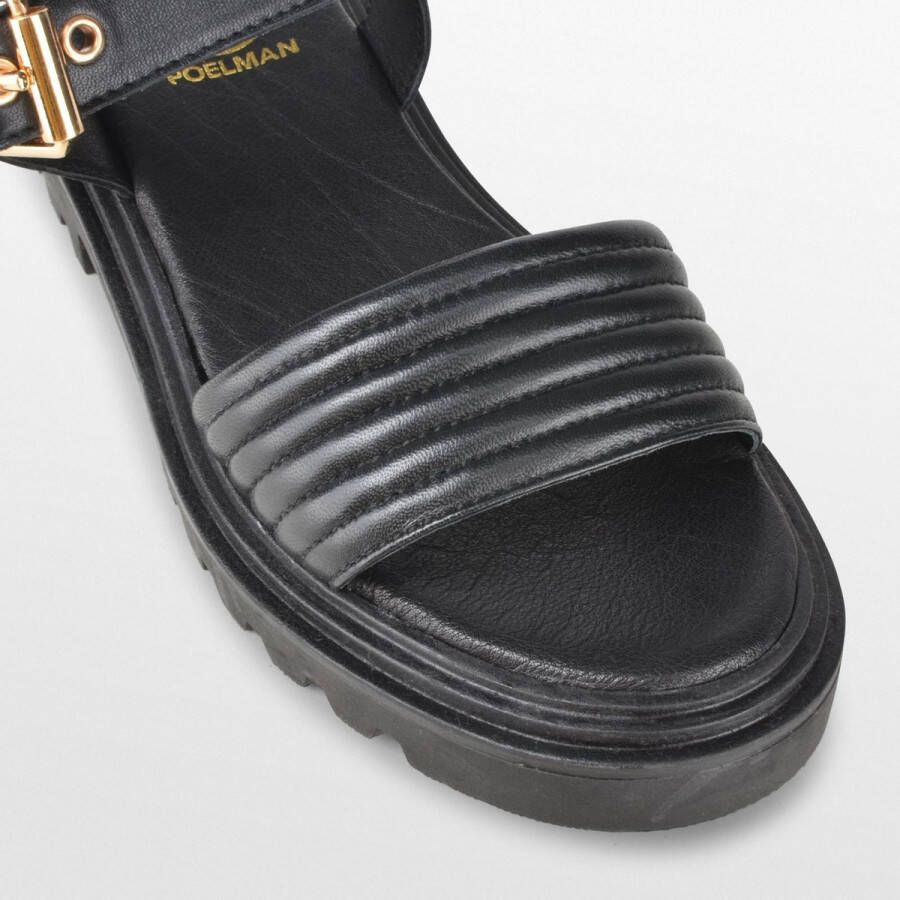 PS Poelman SATURNOS Dames Leren Chunky Plateau Sandalen met Gouden Details Zwart - Foto 4