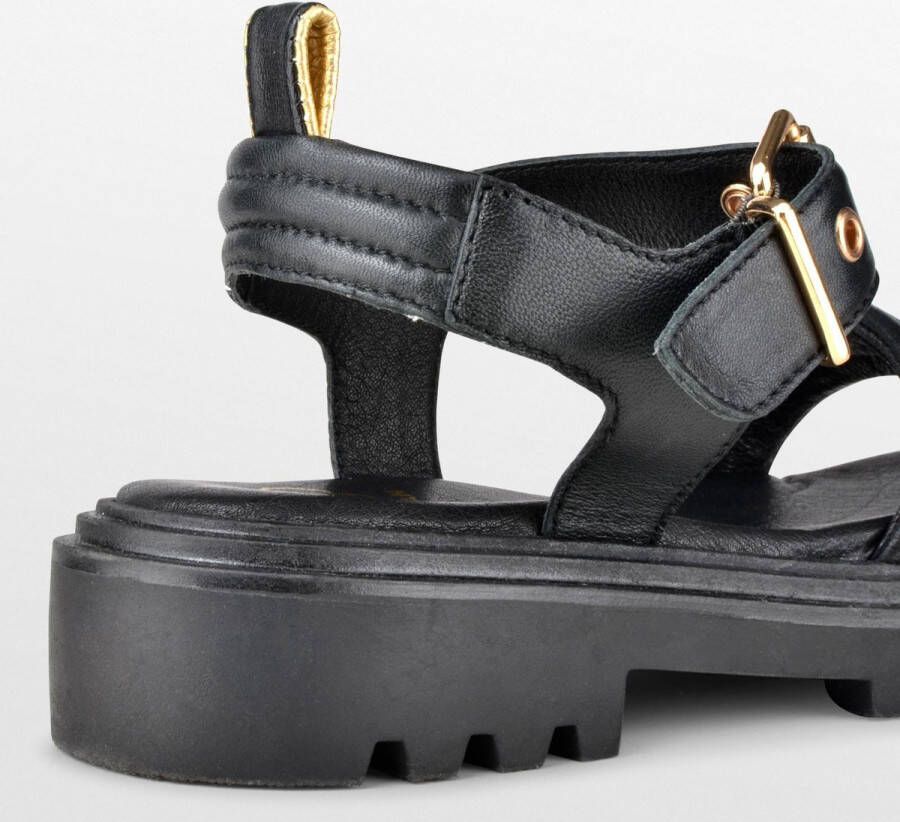 PS Poelman SATURNOS Dames Leren Chunky Plateau Sandalen met Gouden Details Zwart - Foto 5