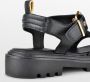 PS Poelman SATURNOS Dames Leren Chunky Plateau Sandalen met Gouden Details Zwart - Thumbnail 5