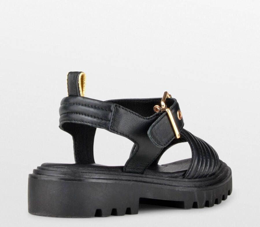 PS Poelman SATURNOS Dames Leren Chunky Plateau Sandalen met Gouden Details Zwart - Foto 6
