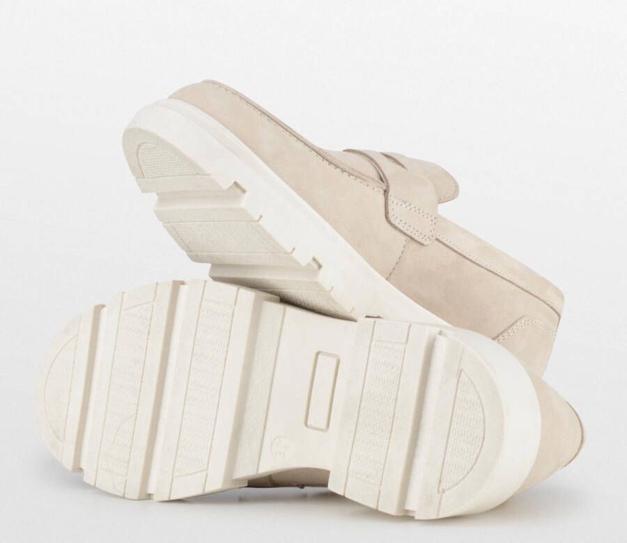 PS Poelman SOPHIE Dames Suède Nubuck Leren Chunky Loafers Mocassins Instappers Beige Nude