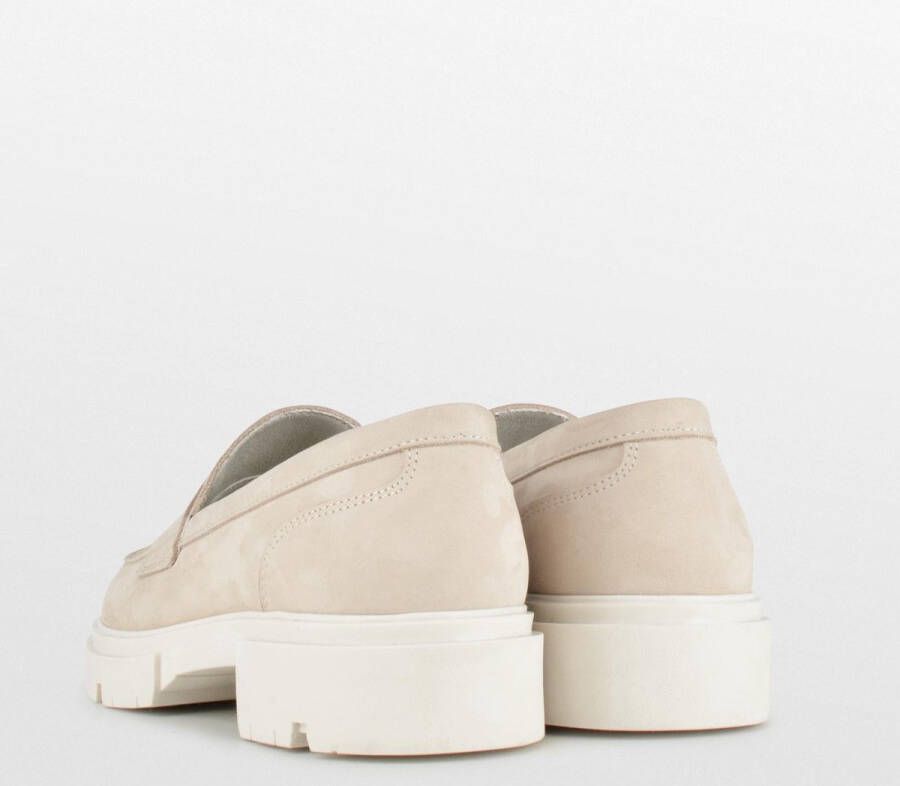 PS Poelman SOPHIE Dames Suède Nubuck Leren Chunky Loafers Mocassins Instappers Beige Nude