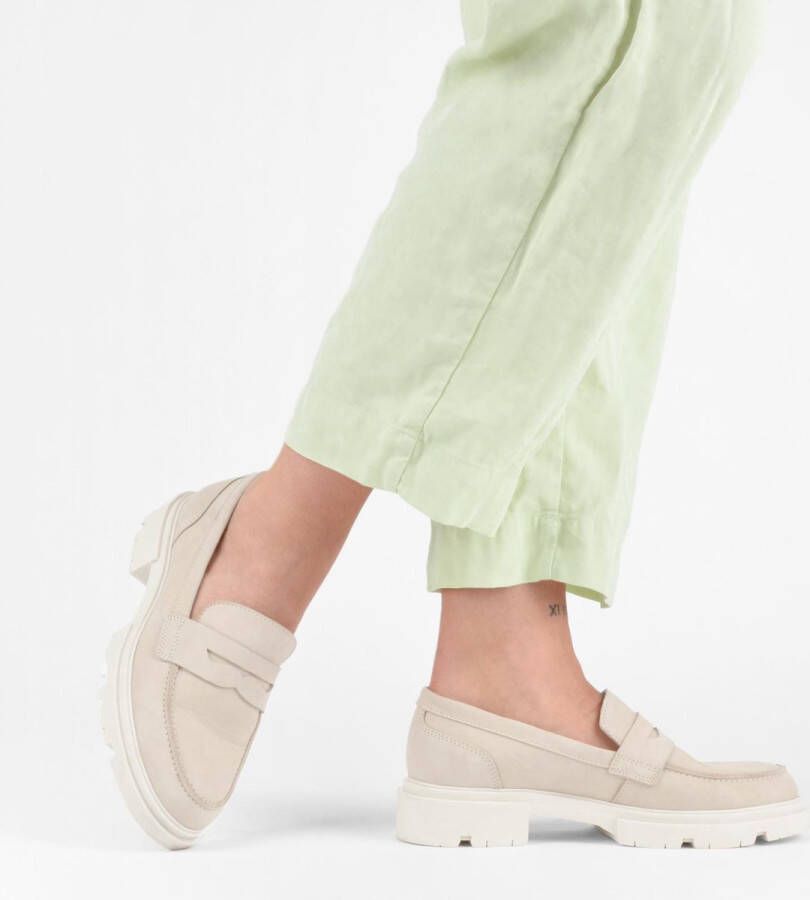 PS Poelman SOPHIE Dames Suède Nubuck Leren Chunky Loafers Mocassins Instappers Beige Nude
