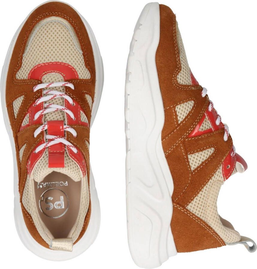 PS Poelman Year Dames Leren Chunky Runner Sneaker van Mesh en Suéde Bruin Beige Rood - Foto 12