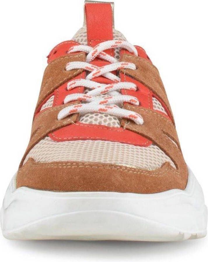 PS Poelman Year Dames Leren Chunky Runner Sneaker van Mesh en Suéde Bruin Beige Rood - Foto 8