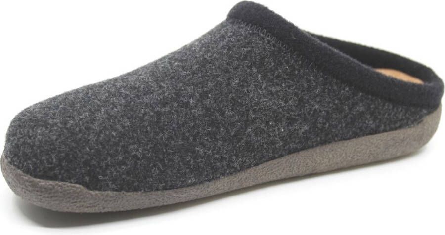 Q-Fit Bern 2 3002.4.032 Zwarte unisex pantoffel van wol vilt met een uitneembaar voetbed
